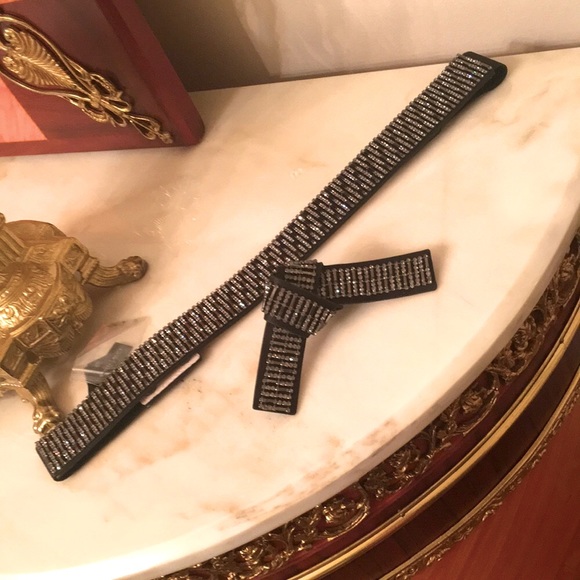 WHBM Genuine Leather Crystal Embellished Studded Black Belt - Picture 6 of 13